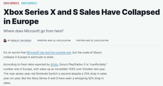 欧洲游戏市场遭遇销售困境