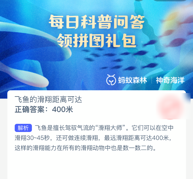 《支付宝》飞鱼的滑翔最远可达
